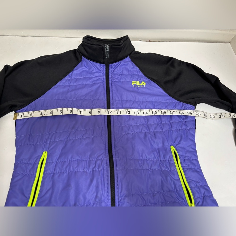 Fila Sport lightweight jacket black purple neon green size medium M quilted 90s - Picture 5 of 14